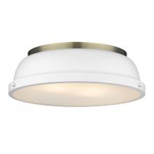  3602-14 AB-WHT - Duncan 14" Flush Mount in Aged Brass with a Matte White Shade